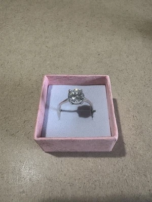 Anello Solitario Ondulato  Argento 925 E Zircone Bianco Brillante 2GR 17.5MM - Immagine 1 di 4