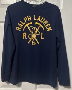 Ralph Lauren Youth XL 18-20 Navy Blue Long Sleeve Shirt Yellow RL Graphic - Picture 1 of 5