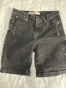 Levi Signature Girls Black Adj. Waist Bermuda Rolled Cuff Shorts Size 18 - Picture 1 of 4