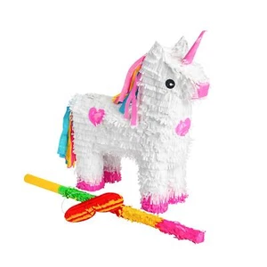 White Unicorn Pinata with Stick & Blindfold Kids Birthday Party Wedding Toy Game - Picture 1 of 7