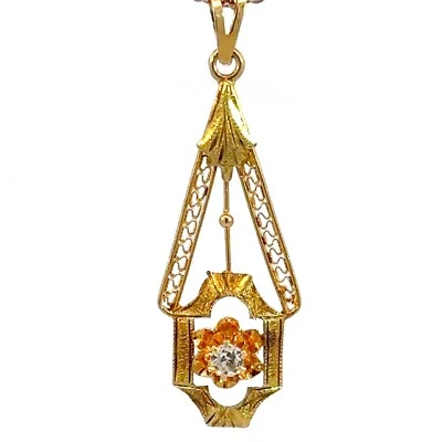 Colgante vintage de filigrana de diamantes de oro amarillo de 14K solamente - J168 Foto 1 de 4