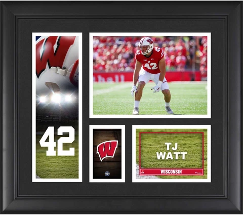 T.J. Watt Badgers Framed 15"x 17" Player Collage - Fanatics Cover