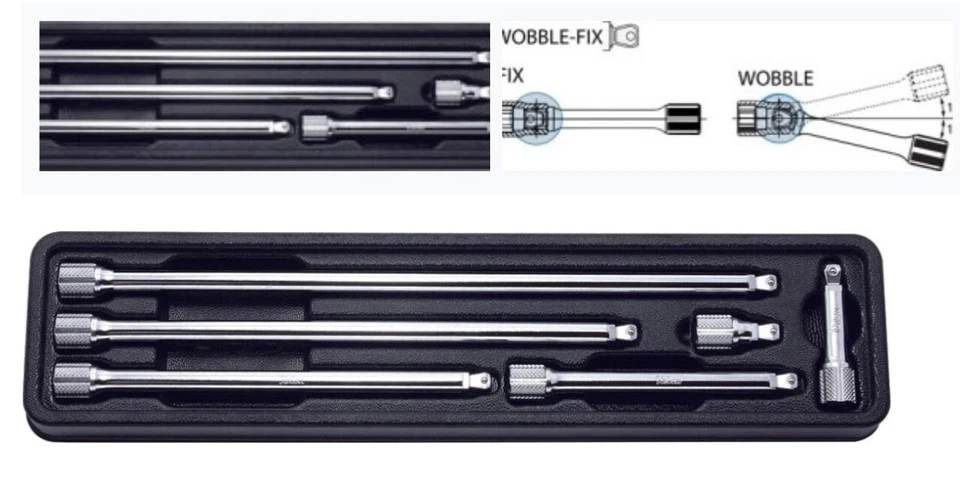 KOKEN #PK2763/6 1/4" SQ.DR.WOBBLE-FIX EXTENSION BAR 28-250MM ABS TRAY 6