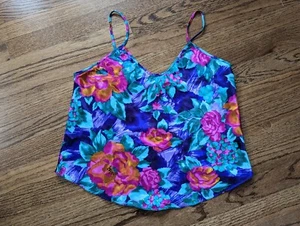 Vintage California Dynasty Polyester Satin M Floral Camisole Cami Tank USA 1980s - Picture 1 of 4