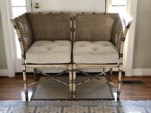 John Richard Faux Bamboo French Linen Corner Chairs Bench - Picture 1 of 13
