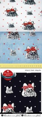 Bulldogge Fräulein Julie Baumwolljersey Jersey Rest Designer Hund Punkt FVJ - Bild 1 von 2