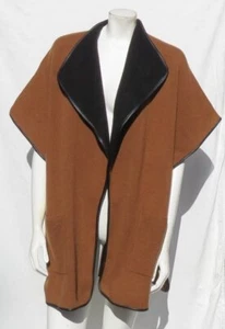 The CASHMERE PROJECT O/S Brown Black Reversible Sweater Knit Poncho Jacket Wrap - Picture 1 of 9