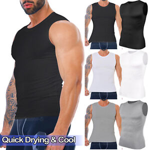 Mens Sleeveless Cool Base Layer Lightweight fitness Running Cycling Top Slim Fit
