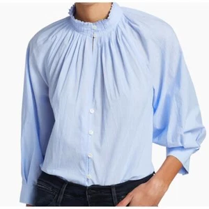FRAME PLEATED HIGH NECK POPLIN TOP BLUE SIZE S/P - Picture 1 of 9