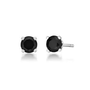 925 Sterling Silver Stud Earrings With 4MM Round Black Onyx Rare Gift For Her - Picture 1 of 5