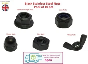 NEU Schwarz Edelstahl Muttern Dom/Sechskant/Flügel/Schloss/Gezahnter Flansch - 10er Pack - Bild 1 von 11