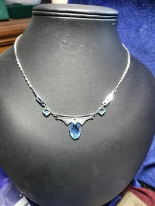 ART DECO Halskette Sterlingsilber Topas Paste Kristall Lavalier - Bild 1 von 13