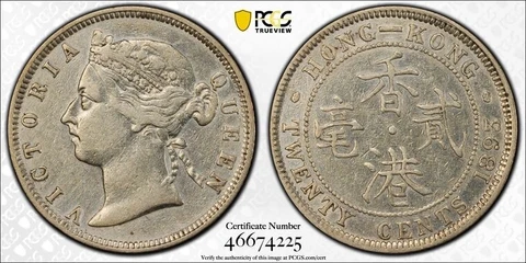 1893 HONG KONG 20 CENT PCGS XF DETAIL CLEANED ON SALE Cover