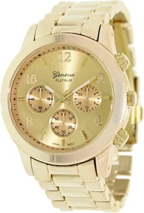 Geneva Platin Damen 9245.Gold.Gold Gold Metall Quarz Uhr mit Gold Zifferblatt Pr - Bild 1 von 3