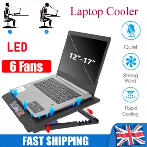 6 Powerful Fans Laptop Cooler Stand Quiet Gaming Cooling Pad Mat Tilt For 12-17" - Picture 1 of 11