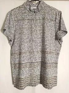 Zenergy Golf-Black White Gold Animal Print Striped Short Sleeve Top-2 LARGE - Picture 1 of 5