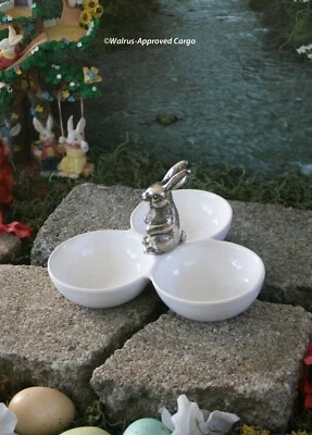 POTTERY BARN GEORGIA BUNNY TRIPLE CONDIMENT BOWL -NIB- A WINNING THREE OF A KIND - Image 1 of 4