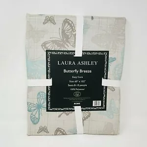 NEW Laura Ashley Butterfly Breeze Print 60"x102" Beige/Blue Easy Care Tablecloth - Picture 1 of 4