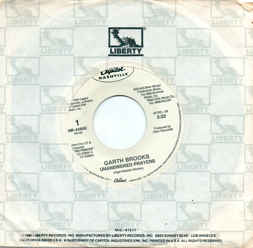 GARTH BROOKS - UNANSWERED PRAYERS / ALABAMA CLAY                  (VG+) - Image 1 of 1