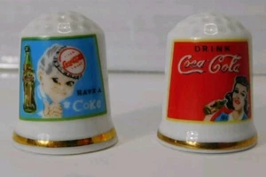 (2) Vintage Porcelain Have a Coke, Drink Coca-Cola Thimbles - Picture 1 of 4