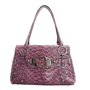 GUESS Vintage Y2K Pink Crocodile-Embosse Shoulder Bag Studded Buckle Purse PVC - Picture 1 of 12