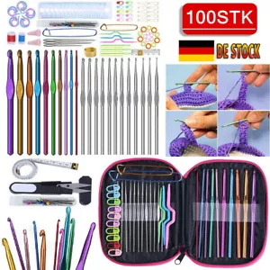 100 Stück Häkelnadelset mit Tasche Stärke Stricknadel Aluminium Häkeln Fingerhut - Bild 1 von 16