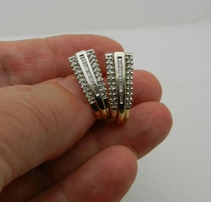 Solid 10k White & Yellow Gold Natural Diamond Huggie Style Earrings 6.4 grams - Picture 1 of 14