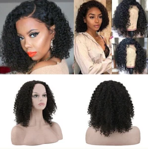 30cm Schwarze Kurze Lockige Echthaar Perücke Frauen Afrika Kleine Locken - Bild 1 von 8