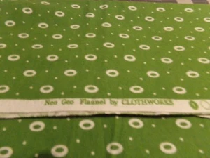 1 YD X 42" VINTAGE FLANNEL NEO GEO GREEN/WHITE CLOTHWORKS NEW COTTON #9757 - Picture 1 of 3