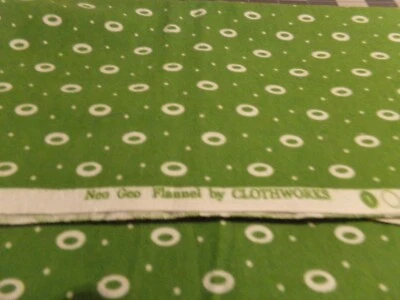 1 YD X 42" VINTAGE FLANNEL NEO GEO GREEN/WHITE CLOTHWORKS NEW COTTON #9757 - Image 1 of 3