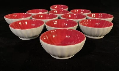 Pier 1 Dipping Sauce Bowls Dishes Scalloped Red White Stoneware Lot of 12 - Image 1 of 4