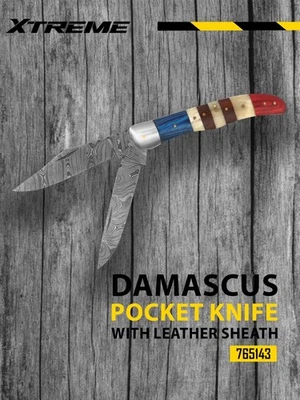 Custom Handmade Damascus Steel Pocket Knife Folding Blades With Leather Sheath  - Image 1 of 3