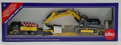 SIKU 4111 LKW Mercedes SK mit Tieflader und Großbagger, 1:55, Neu und OVP - Bild 1 von 4