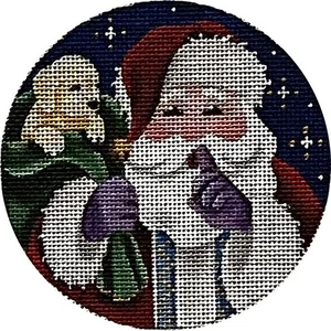 Needlepoint Handpainted Rebecca Wood Christmas Shhhh 4" - Picture 1 of 4