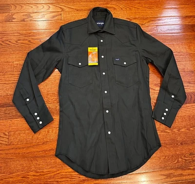 New Wrangler Cowboy Cut Twill Pearl Snap Western Shirt Mens Small Black Rodeo - Image 1 of 4