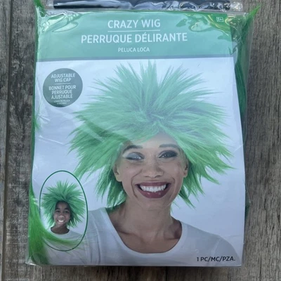 Crazy Green Wig Costume School Spirit Pride Child Adult Sports Dress Up - Imagem 1 de 2