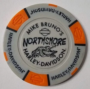 MIKE BRUNO'S NORTHSHORE HARLEY-DAVIDSON Slidell LA Gray/Orange Sig Poker Chip - Picture 1 of 2