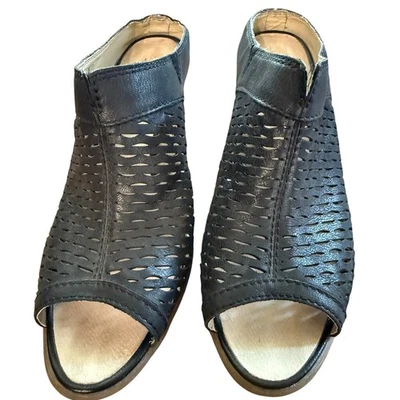 Josef Seibel S79212 Black Leather Cutout Peep Toe Block Heel Women's 41 / 10 - Image 1 of 4