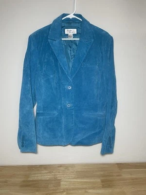 Andrea Viccaro Blue Womens XL Long Sleeve Two Button Suede Leather Blazer Jacket - Изображение 1 из 4