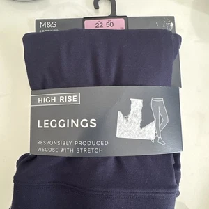 M&S High Waisted Leggings viscose with stretch NAVY BNWT size 22 SHORT M&S - Picture 1 of 6