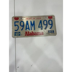 1992 Alabama License Plate Heart of Dixie 59AM 499 Vintage Car Auto Tag - Picture 1 of 2