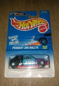 HOT WHEELS PEUGEOT 205 RALLYE BLUE CARD RARE - Picture 1 of 3