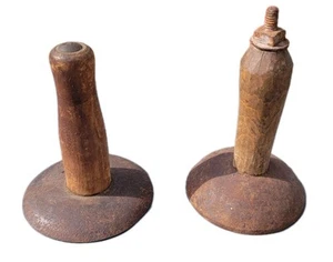 2 Antique Primitive Hog Scrapers Farm Tools Rustic Craft Metal & Wood - Picture 1 of 10