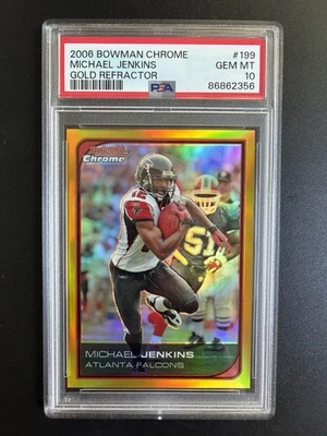 Michael Jenkins /50 PSA 10 Gold Refractor 2006 Bowman Chrome Atlanta Falcons 199 - Image 1 of 2