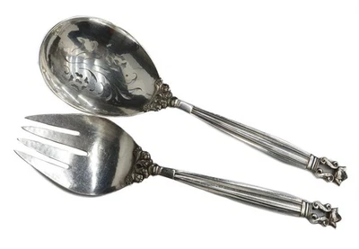 Par de ensaladas de plata esterlina Georg Jensen en bellota mediados de siglo Foto 1 de 4