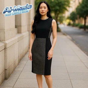 Akris Punto Damen schwarz Wollmischung & Tweed ärmellos Midi Etuikleid Gr. 8 M - Bild 1 von 14