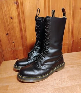 Doc Dr Martens 11855 Size 9M 10L Smooth Black Leather Tall 14 Eye Boot - Picture 1 of 8