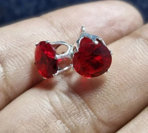 Aretes clásicos de plata de ley 925 con piedras preciosas de rubí joyas atemporales para mujer” - Imagen 1 de 6