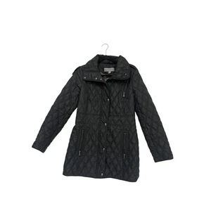 Andrew Marc New York Quilted Puffer Jacket Womens M Black Snap Front Mid Length - Picture 1 of 8