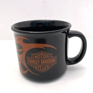 Vtg Harley Davidson Flaming Bar & Shield Mug Coffee Cup Black 2004 Orange - Picture 1 of 9